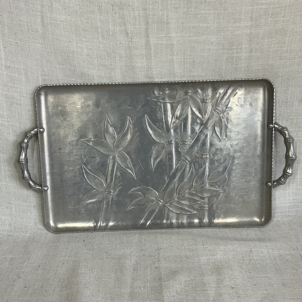 Everlast Silver Bamboo Embossed Metal Serving Tray